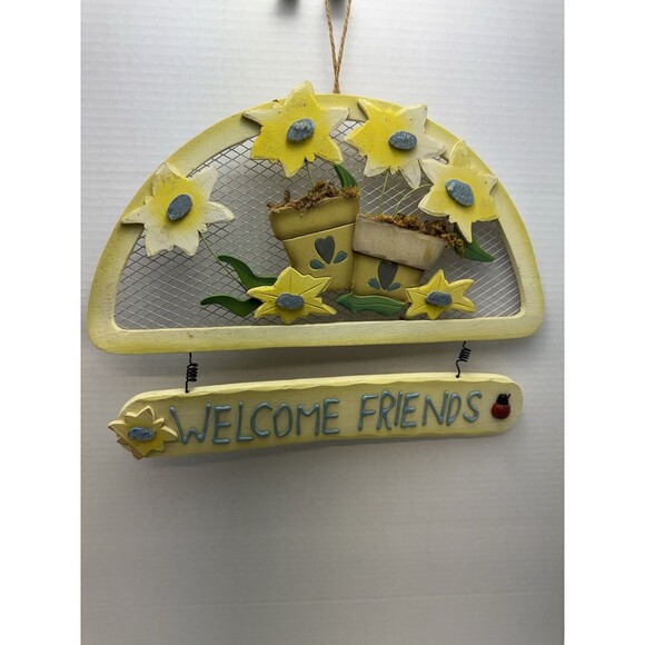 Door Hanging Sign “‎ Welcome Friends” 3D Wooden Pastel Flowers Ladybug Summer - Picture 2 of 10